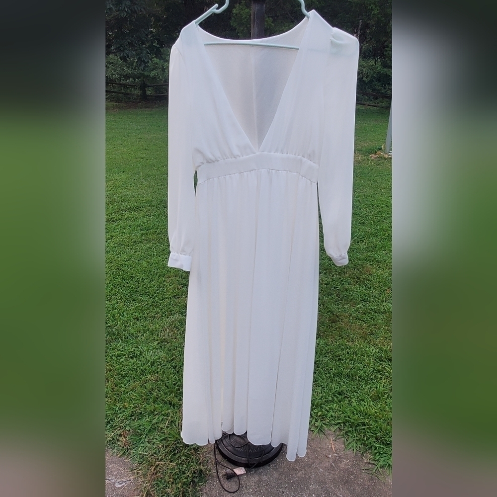 Feminine Fairy Luxury Classy White Empire Waist Maxi Weeding Dress Sz L
